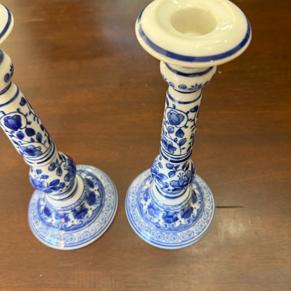 Floral Blue & White Chinese Candlesticks Antique/Vintage  Floral Motif Porcelain - Picture 9 of 16